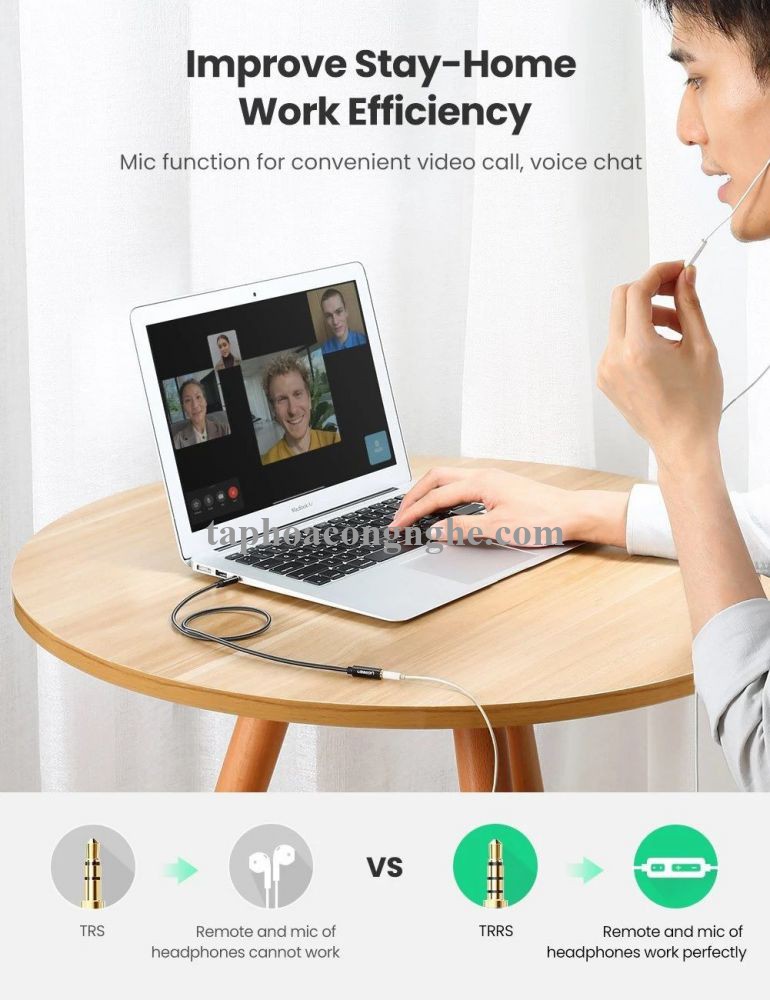 Ugreen 60845 0.5M màu đen 3.5mm 3 ngấn nối dài Cáp âm thanh dây bện nylon 50cm hỗ trợ micro AV118 30060845